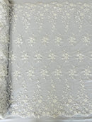 BIG FLORAL DAMASK BEADED MESH LACE FABRIC (By The Yard) - New Creations Fabric & Foam Inc