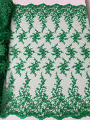 BIG FLORAL DAMASK BEADED MESH LACE FABRIC (By The Yard) - New Creations Fabric & Foam Inc
