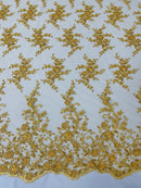 BIG FLORAL DAMASK BEADED MESH LACE FABRIC (By The Yard) - New Creations Fabric & Foam Inc