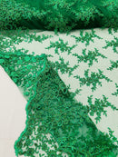 BIG FLORAL DAMASK BEADED MESH LACE FABRIC (By The Yard) - New Creations Fabric & Foam Inc