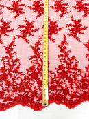 BIG FLORAL DAMASK BEADED MESH LACE FABRIC (By The Yard) - New Creations Fabric & Foam Inc