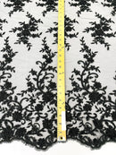 BIG FLORAL DAMASK BEADED MESH LACE FABRIC (By The Yard) - New Creations Fabric & Foam Inc