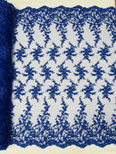 BIG FLORAL DAMASK BEADED MESH LACE FABRIC (By The Yard) - New Creations Fabric & Foam Inc