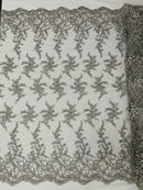 BIG FLORAL DAMASK BEADED MESH LACE FABRIC (By The Yard) - New Creations Fabric & Foam Inc