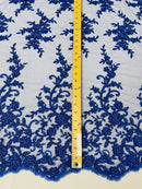 BIG FLORAL DAMASK BEADED MESH LACE FABRIC (By The Yard) - New Creations Fabric & Foam Inc