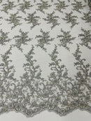 BIG FLORAL DAMASK BEADED MESH LACE FABRIC (By The Yard) - New Creations Fabric & Foam Inc