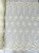 BIG FLORAL DAMASK BEADED MESH LACE FABRIC (By The Yard) - New Creations Fabric & Foam Inc
