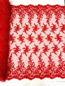 BIG FLORAL DAMASK BEADED MESH LACE FABRIC (By The Yard) - New Creations Fabric & Foam Inc