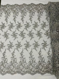 BIG FLORAL DAMASK BEADED MESH LACE FABRIC (By The Yard) - New Creations Fabric & Foam Inc