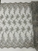 BIG FLORAL DAMASK BEADED MESH LACE FABRIC (By The Yard) - New Creations Fabric & Foam Inc