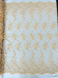 BIG FLORAL DAMASK BEADED MESH LACE FABRIC (By The Yard) - New Creations Fabric & Foam Inc