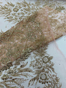 Big Glitter Damask Design On A Mesh Lace Fabric| New Creations Fabric & Foam Inc. - New Creations Fabric & Foam Inc