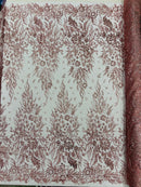 Big Glitter Damask Design On A Mesh Lace Fabric| New Creations Fabric & Foam Inc. - New Creations Fabric & Foam Inc