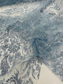 Big Glitter Damask Design On A Mesh Lace Fabric| New Creations Fabric & Foam Inc. - New Creations Fabric & Foam Inc