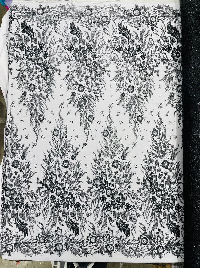Big Glitter Damask Design On A Mesh Lace Fabric/Prom/Sold By The Yard