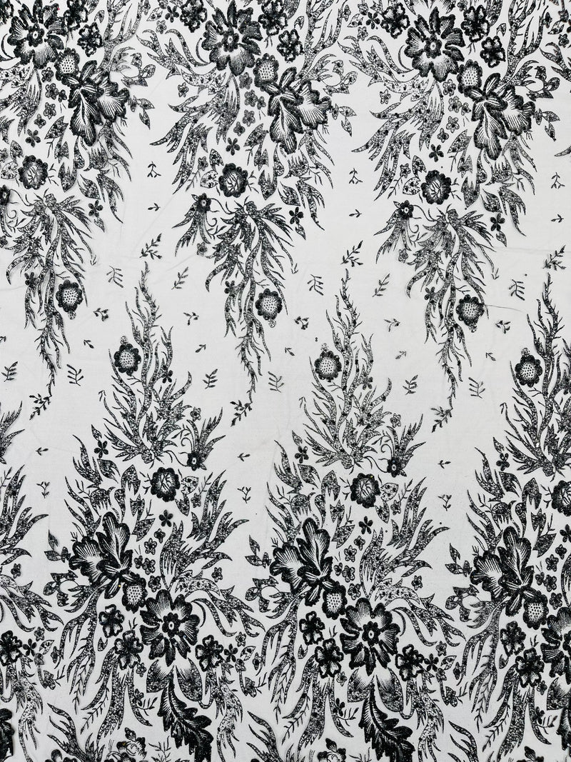Big Glitter Damask Design On A Mesh Lace Fabric/Prom/Sold By The Yard