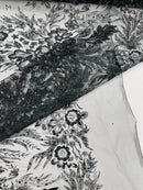 Big Glitter Damask Design On A Mesh Lace Fabric/Prom/Sold By The Yard