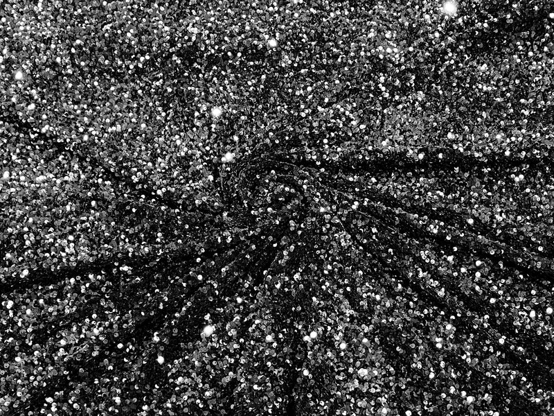 Black Sequin On A Black Stretch Velvet Fabric 5mm,58 Inches wide /Prom/ Sold By The Yard.