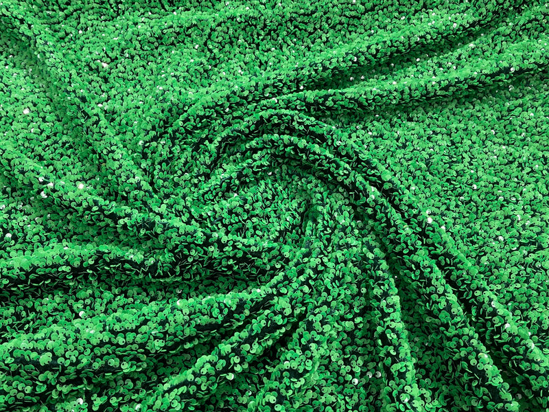 Glossy Green Sequin On A Black Stretch Velvet Fabric 5mm,58 Inches wide /Prom/ Sold By The Yard.