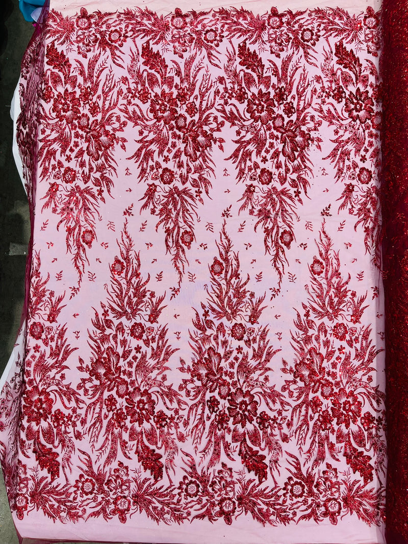 Big Glitter Damask Design On A Mesh Lace Fabric/Prom/Sold By The Yard