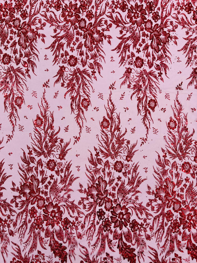 Big Glitter Damask Design On A Mesh Lace Fabric/Prom/Sold By The Yard