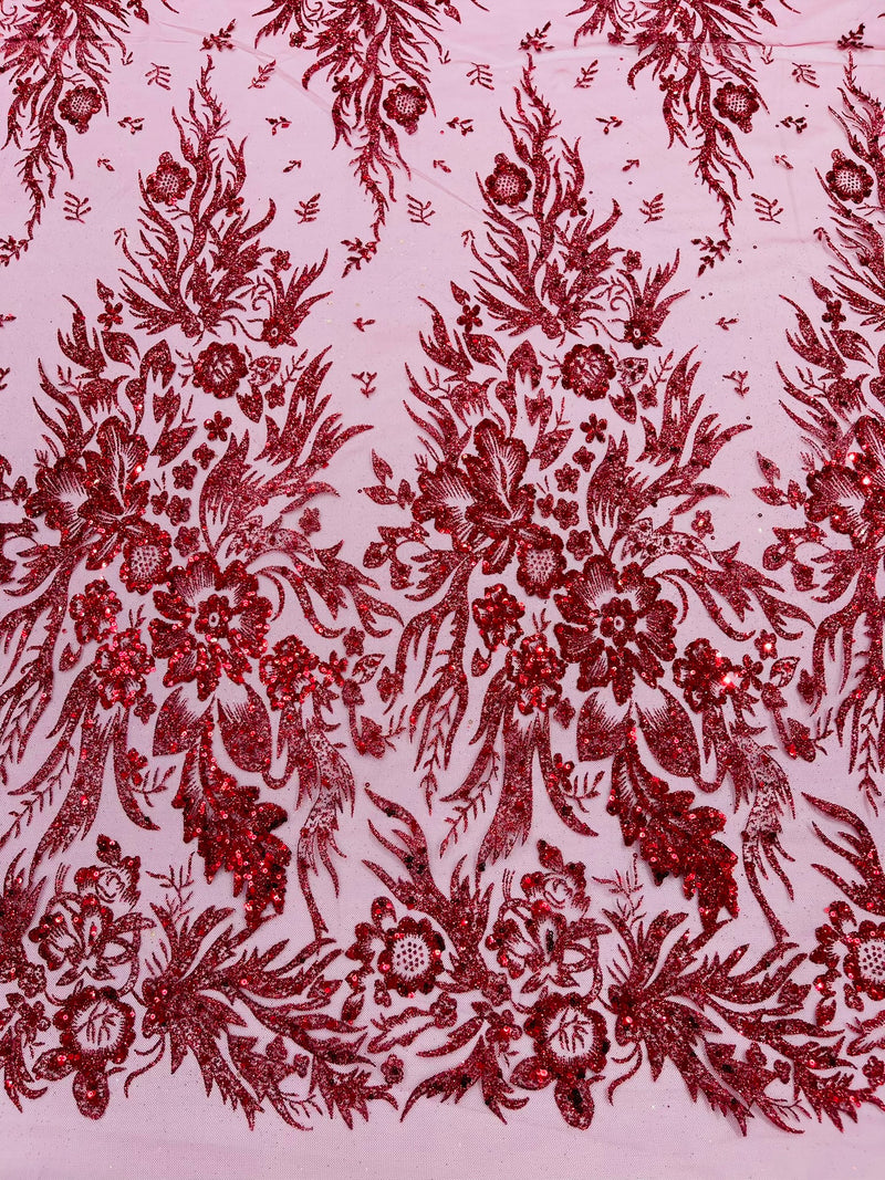 Big Glitter Damask Design On A Mesh Lace Fabric/Prom/Sold By The Yard