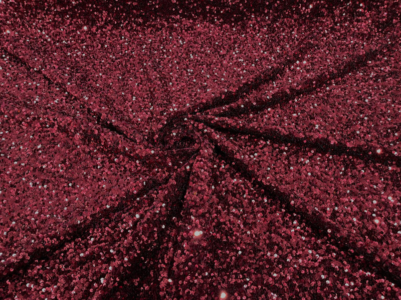 Burgundy Sequin On A Stretch Velvet Fabric 5mm,58 Inches wide /Prom/ Sold By The Yard.