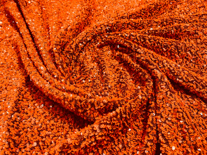 Glossy Burnt Orange Sequin On A Rust Stretch Velvet Fabric 5mm,58 Inches wide /Prom/ Sold By The Yard.