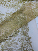 Big Glitter Damask Design On A Mesh Lace Fabric/Prom/Sold By The Yard