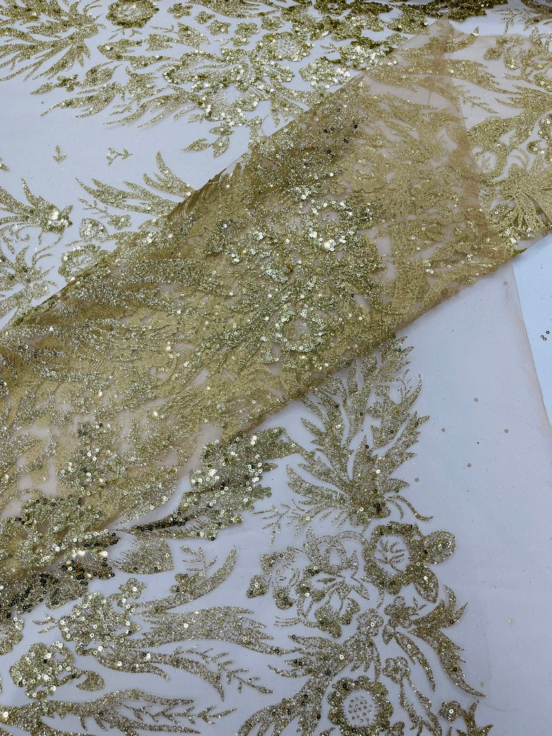 Big Glitter Damask Design On A Mesh Lace Fabric/Prom/Sold By The Yard