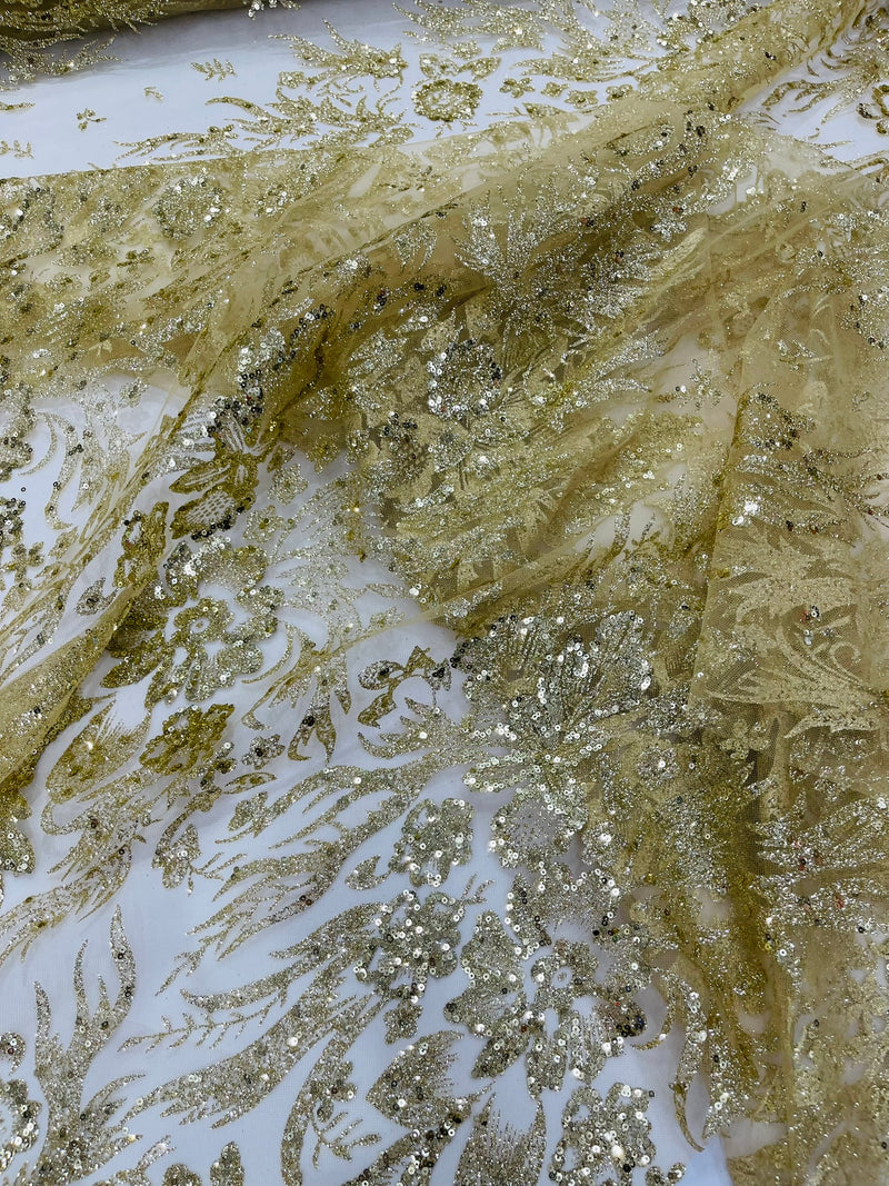 Big Glitter Damask Design On A Mesh Lace Fabric/Prom/Sold By The Yard