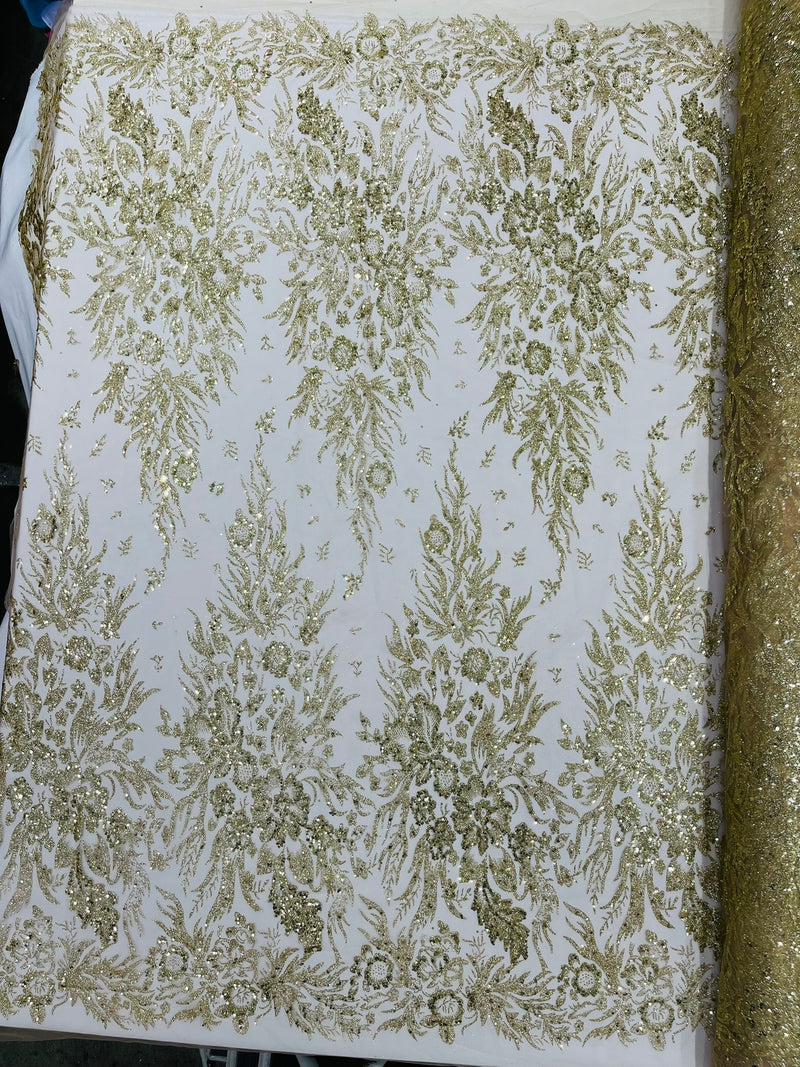 Big Glitter Damask Design On A Mesh Lace Fabric/Prom/Sold By The Yard