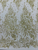 Big Glitter Damask Design On A Mesh Lace Fabric/Prom/Sold By The Yard