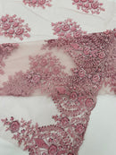 Classic Beaded Damask Lace 54” Wide| New Creations Fabric & Foam Inc. - New Creations Fabric & Foam Inc