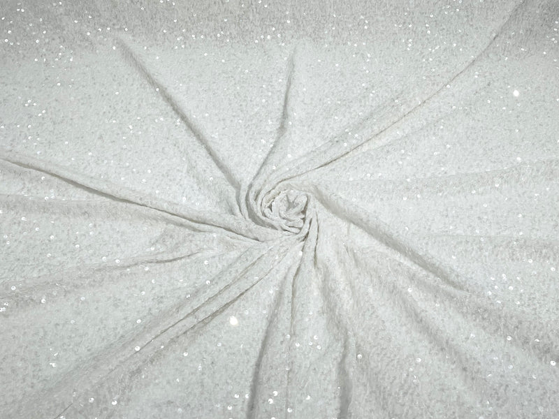 Clear Sequin On A White Stretch Velvet Fabric 5mm,58 Inches wide /Prom/ Sold By The Yard.