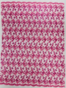 Corded Lace/ Butterfly Design Embroidered With Sequin on a Mesh Lace Fabric - New Creations Fabric & Foam Inc