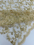 Corded Lace/ Butterfly Design Embroidered With Sequin on a Mesh Lace Fabric - New Creations Fabric & Foam Inc