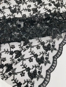 Corded Lace/ Butterfly Design Embroidered With Sequin on a Mesh Lace Fabric - New Creations Fabric & Foam Inc