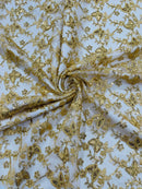 Corded Lace/ Butterfly Design Embroidered With Sequin on a Mesh Lace Fabric - New Creations Fabric & Foam Inc