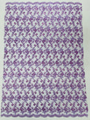 Corded Lace/ Butterfly Design Embroidered With Sequin on a Mesh Lace Fabric - New Creations Fabric & Foam Inc