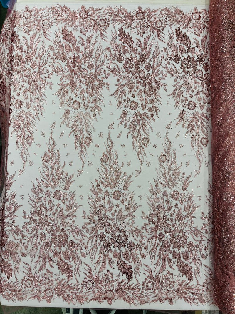 Big Glitter Damask Design On A Mesh Lace Fabric/Prom/Sold By The Yard