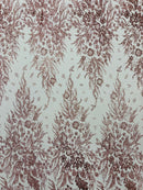Big Glitter Damask Design On A Mesh Lace Fabric/Prom/Sold By The Yard