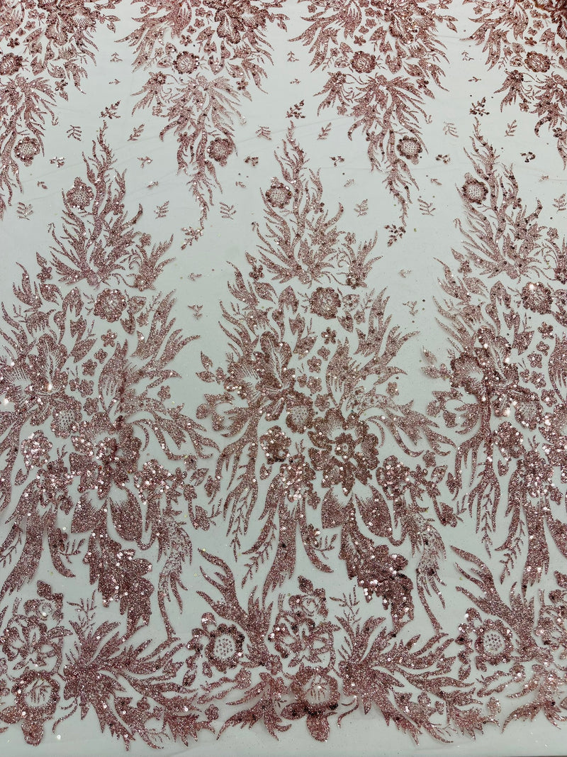 Big Glitter Damask Design On A Mesh Lace Fabric/Prom/Sold By The Yard