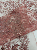 Big Glitter Damask Design On A Mesh Lace Fabric/Prom/Sold By The Yard