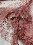 Big Glitter Damask Design On A Mesh Lace Fabric/Prom/Sold By The Yard