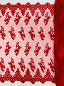 ELEGANT BEADED FLORAL LACE ON MESH FABRIC (By The Yard) - New Creations Fabric & Foam Inc