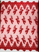 ELEGANT BEADED FLORAL LACE ON MESH FABRIC (By The Yard) - New Creations Fabric & Foam Inc