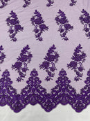 ELEGANT BEADED FLORAL LACE ON MESH FABRIC (By The Yard) - New Creations Fabric & Foam Inc