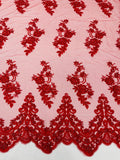 ELEGANT BEADED FLORAL LACE ON MESH FABRIC (By The Yard) - New Creations Fabric & Foam Inc
