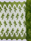 ELEGANT BEADED FLORAL LACE ON MESH FABRIC (By The Yard) - New Creations Fabric & Foam Inc